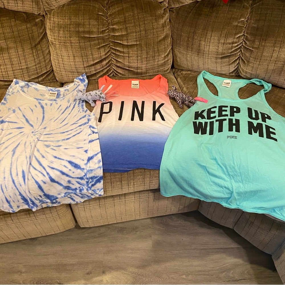 3 tank tops and 2 mini dogs Pink by Victoria’s Secret